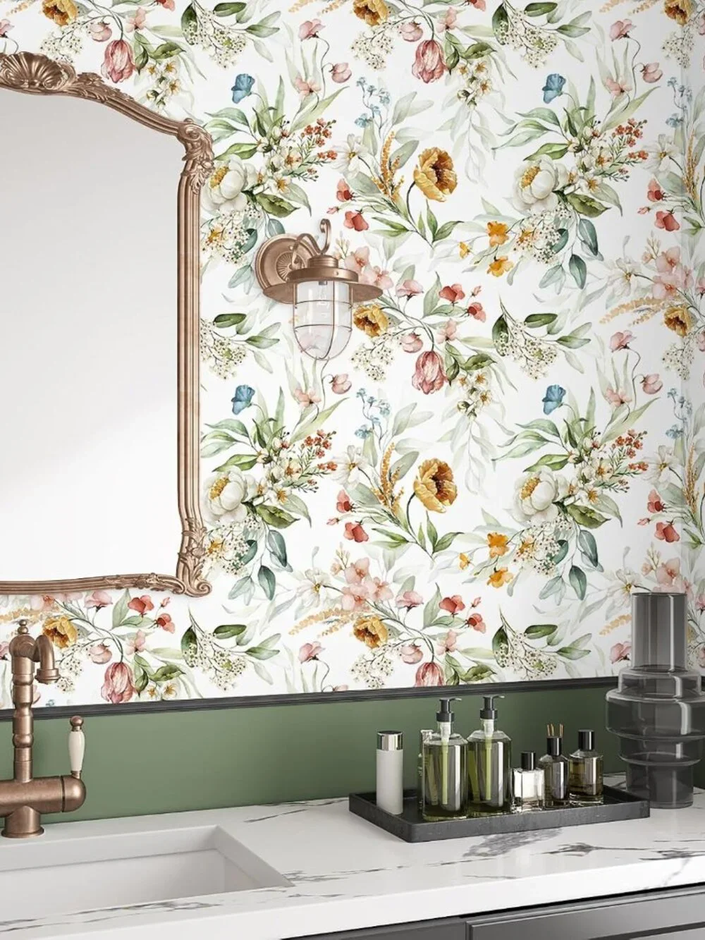 Watercolor Vintage Floral Peel and Stick Wallpaper (17.7